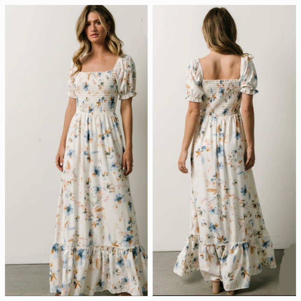 Baltic Born Floral Maxi Dress - White and Blue